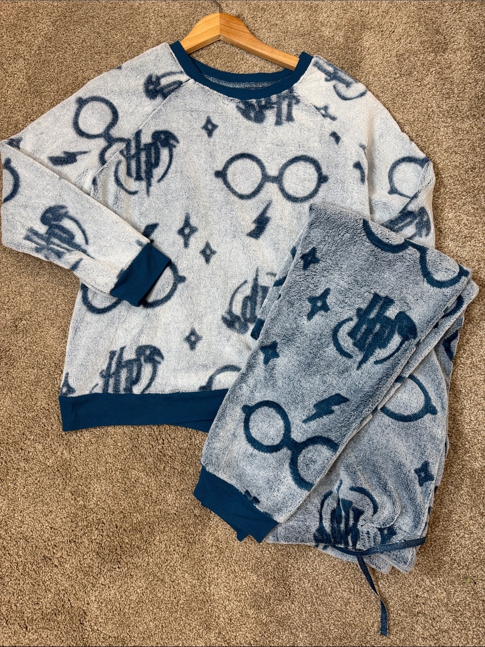 Wizarding World Harry Potter Fleece Pajama Set M Womens Blue Cozy Comfy